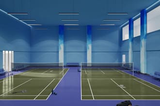 renew 3d sport arena, indoor stadium,padel court, tennis, badminton court render
