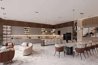 redesign restaurant open plan,commercial kitchen interior,cafe layout,bar render