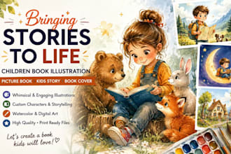 design children story book, kids story illustration, picture book illustration