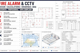 fire alarm battery calculation, voltage drop, cctv coverage and boq