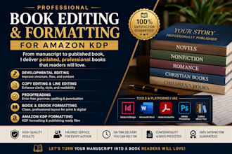 do developmental editing, proofreading, and book formatting for KDP