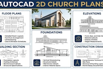 draw complete autocad 2d church plans, floor plans, foundations and elevation