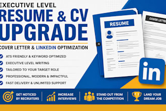 upgrade resume, cv to executive level with cover letter and uptimize linkedin