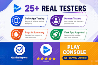provide 10 testers or 25 testers for google play closed testing app for 14 days