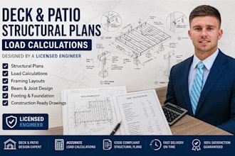 design pool deck, patio structural plans, load calculations as license engineer