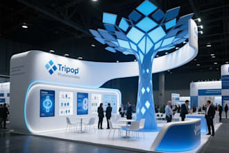 design realistic 3d exhibition booth, kiosk  and trade show stands