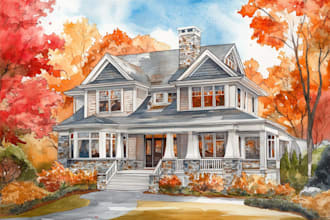 custom digital watercolor house