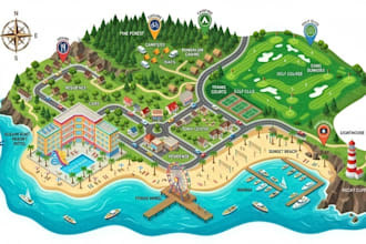 design interactive tourist map travel map route map city attraction illustration