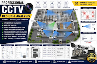 cctv coverage calculation, blind spot analysis, camera layout and storage calc