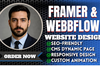 design webflow cms website, develop landing pages, fix issues, framer developer