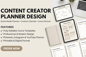 design a content creator planner, social media planner and content calendar