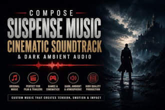 compose suspense music, cinematic soundtrack and dark ambient audio