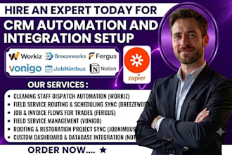 setup workiz breezeworks fergus vonigo jobnimbus cleaning notion CRM automation