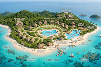 design resort map, rv map, campsite map, campground map, office map, hiking map