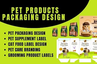 design pet product packaging dog treat, pouch cat food label pet branding