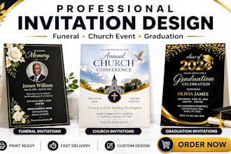 design professional funeral, church and graduation invitations