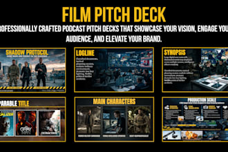 create a pitch deck presentation for your movie, podcast and TV show