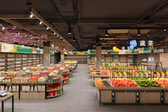 remodel 3d supermarket interior design, grocery store layout,3d retail visualize