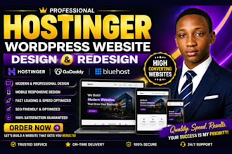 build hostinger wordpress website design hostinger website, godaddy, bluehost