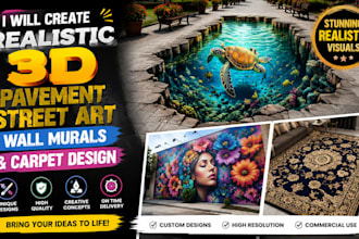 create realistic 3d pavement street art, wall murals and carpet design