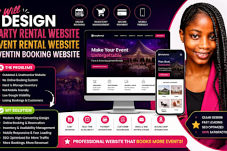design party rental website, event rental website, eventin booking website