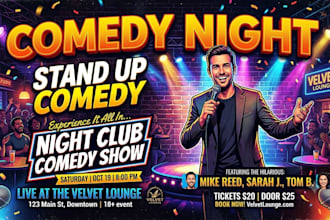 design comedy night flyer, comedy show poster, stand up comedy, night club