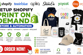 setup shopify print on demand teeinblue apliiq shineon yoycol prodigi etsy pod