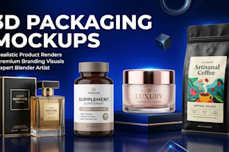 create realistic 3d packaging mockups and product renders for your brand