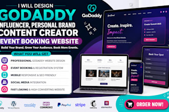 design godaddy influencer personal brand content creator event booking website