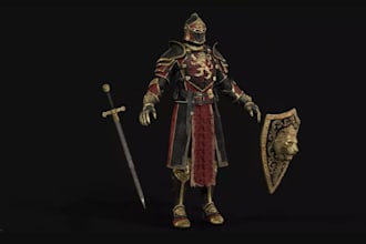 3d elite knight illustration,futuristic armored,game ready character rig,fan art