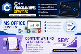 solve c plus plus programming problems, assignments and projects