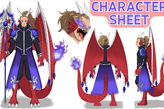 draw character design character reference sheet game, anime, furry vtuber avatar