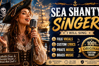 sing sea shanty songs, folk vocals, pirate music, custom lyrics, brass music
