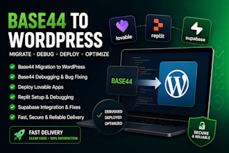 migrate base44 to wordpress, debug base44, deploy lovable ai and replit ai