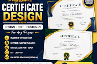 create modern certificate design, diploma, award and editable template