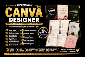 design printable and editable journals, planner dairy, canva notebook, workbook