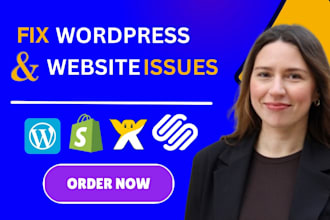 fix website bugs,errors and issues in wordpress shopify wix  squarespace website