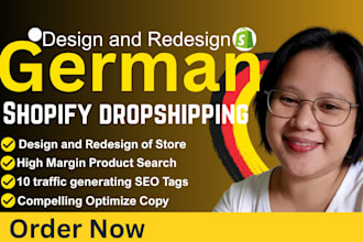 design, redesign german shopify dropshipping store, german shopify seo listing