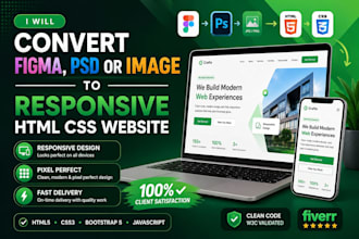 convert figma, psd, or image to responsive html css landing page or website