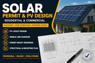 design residential solar permit and solar pv design drawings in autocad approval