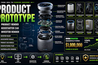 create product prototype, product render, kickstarter cad, investor render