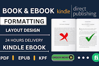 do book formatting interior layout design for paperback print book kindle ebook