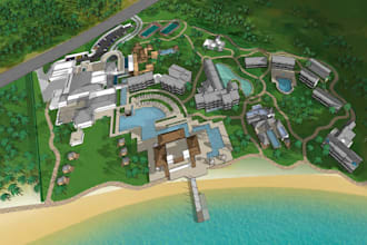 create a custom illustrated resort map for hotels and tour