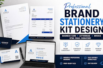do brand stationery kit business card invoice, letterhead, HTML email signature