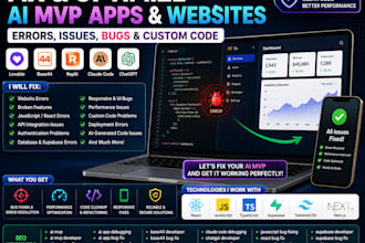 fix, debugs, optimize ai mvp apps website errors bugs issues custom code xenbar