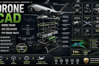 design drone cad, drone frame, uav enclosure, fpv drone parts, cad model