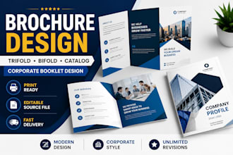 trifold, bifold, business and corporate brochure or catalog and booklet design