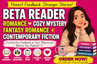 beta read romance, cozy mystery fantasy romance contemporary fiction beta reader