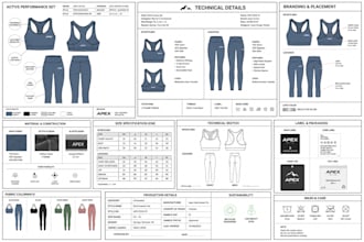 create fashion tech pack and technical flat sketch for clothing manufacturing