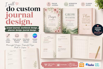 create prayer journal design, workbook design, planner design journal design